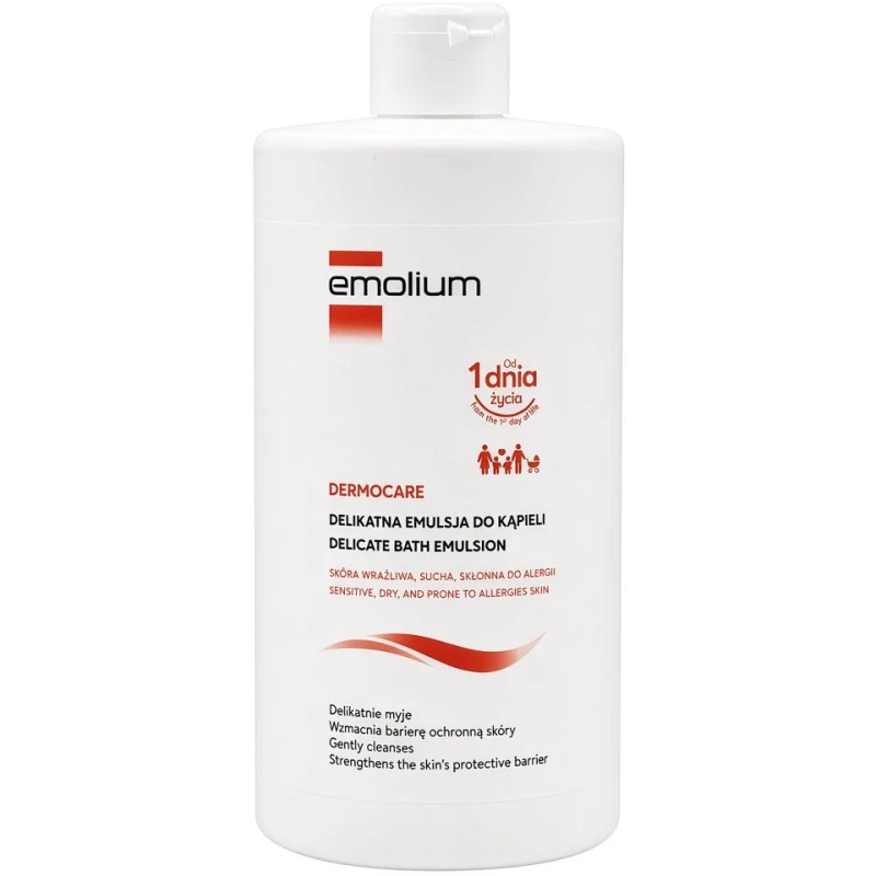 Emolium Dermocare Delikatna emulsja do kąpieli, 750 ml - Do skóry wrażliwej, suchej i wymagającej od 1. dnia życia