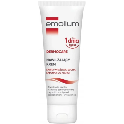 Emolium Dermocare krem nawilżający do skóry suchej, wrażliwej i skłonnej do alergii, 75 ml - Łagodzi podrażnienia, zwiększa odporność na podrażnienia