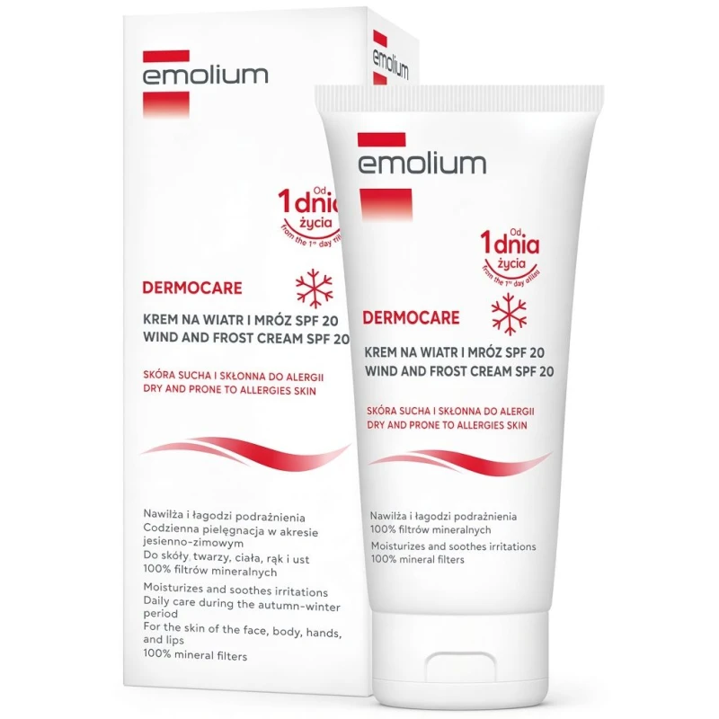 Emolium Dermocare Krem na wiatr i mróz SPF 20, 75 ml - Ochrona skóry wrażliwej przed mrozem, wiatrem i promieniowaniem UV
