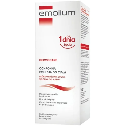 Emolium Dermocare Ochronna emulsja do ciała, nieperfumowana,  200 ml - Długotrwale nawilża i natłuszcza ciało, przynosząc ukojenie i pozostawiając skórę miękką