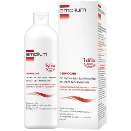 Emolium Dermocare Delikatna emulsja do kąpieli, 200 ml - Myje, nawilża i natłuszcza wrażliwą skłonną do podrażnień skórę