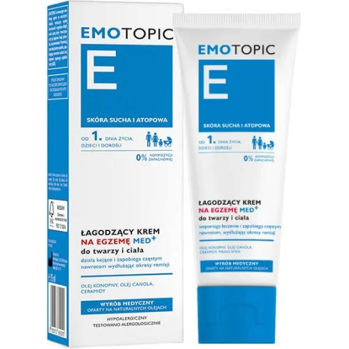 Emotopic Med+, łagodzący krem na egzemę do twarzy i ciała, 75 ml - Zapobiega objawom charakterystycznym dla egzemy