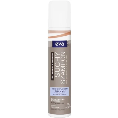 Eva Natura Odświeżający suchy szampon do ciemnych włosów, 200 ml - Pochłania sebum, maskuje odrosty i siwiznę, bez białych śladów