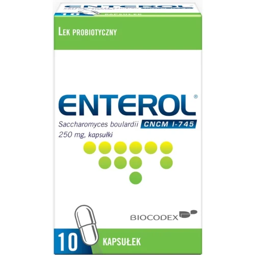 Enterol 250 mg, 10 kapsułek - Doustny lek przeciwbiegunkowy, którego substancją czynną są liofilizowane drożdżaki Saccharomyces boulardii