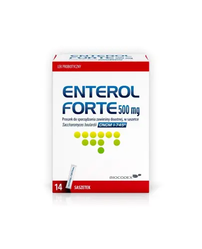 Enterol Forte, 500 mg, proszek do sporządzania zawiesiny doustnej, 14 saszetek - Zapobiega oraz leczy biegunki różnego pochodzenia