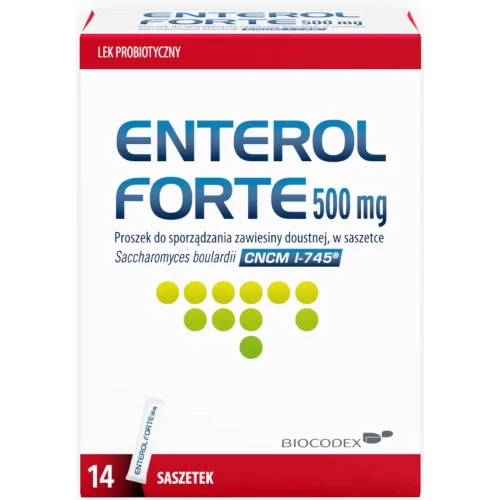 Enterol Forte, 500 mg, proszek do sporządzania zawiesiny doustnej, 14 saszetek - Zapobiega oraz leczy biegunki różnego pochodzenia