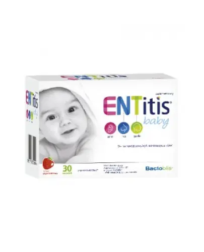 ENTitis baby smak truskawkowy, 30 saszetek  - Zawiera szczep Streptococcus salivarius K12, dla dzieci i niemowląt powyżej 6. miesiąca życia