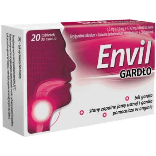 Envil gardło, 20 tabletek do ssania - Tabletki na ból gardła