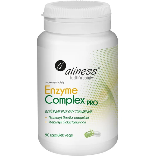 Aliness Enzyme Complex Pro, 90 kapsułek - 5 roślinnych enzymów trawiennych z synbiotykiem