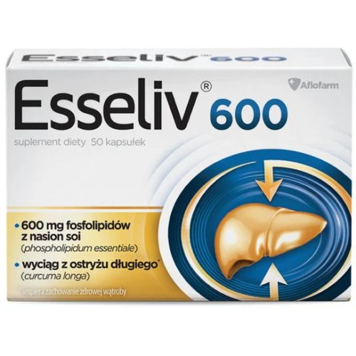 Esseliv 600, 50 kapsułek - Z fosfolipidami z nasion soi oraz wyciągiem z ostryżu długiego