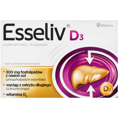 Esseliv D3, 50 kapsułek - Wsparcie wątroby i odporności, preparat z fosfolipidami i witaminą D3 dla dorosłych
