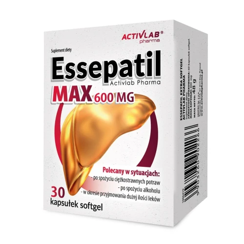 Essepatil Max 600 mg ActivLab Pharma, 30 kapsułek - Duża zawartość fosfolipidów sojowych w 1 kapsułce