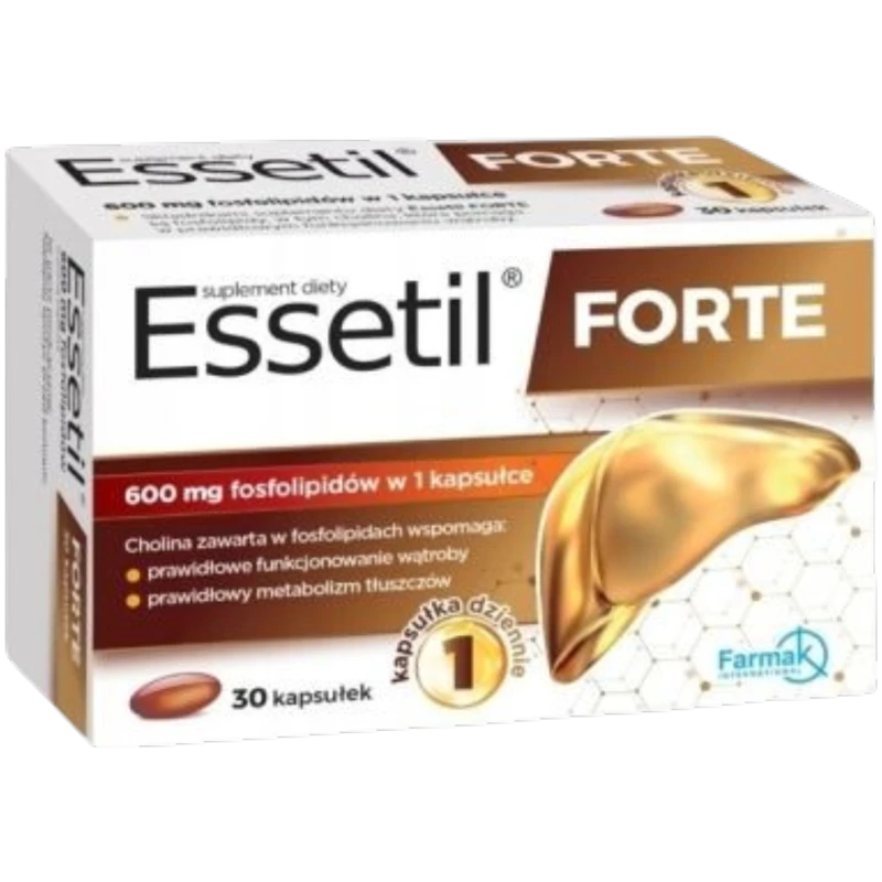 Essetil Forte, 30 kapsułek - Z fosfolipidami sojowymi, które wspomagają funkcjonowanie wątroby