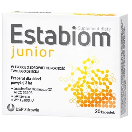 Estabiom Junior, 20 kapsułek - Probiotyk z witaminą D i beta-glukanem