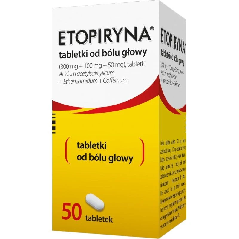 Etopiryna, 50 tabletek - Tabletki przeciwbólowe z kwasem acetylosalicylowym i kofeiną