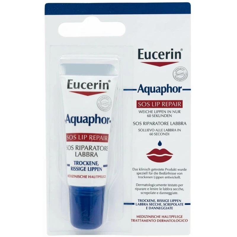 Eucerin Aquaphor Pomadka ochronna SOS Lip Repair, 10 ml - Regenerująca pielęgnacja spierzchniętych i popękanych ust