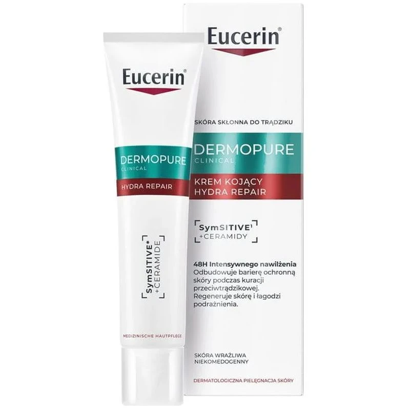 Eucerin Dermopure Clinical Krem Kojący Hydra Repair, 40 ml - Regeneracja bariery ochronnej i intensywne nawilżenie