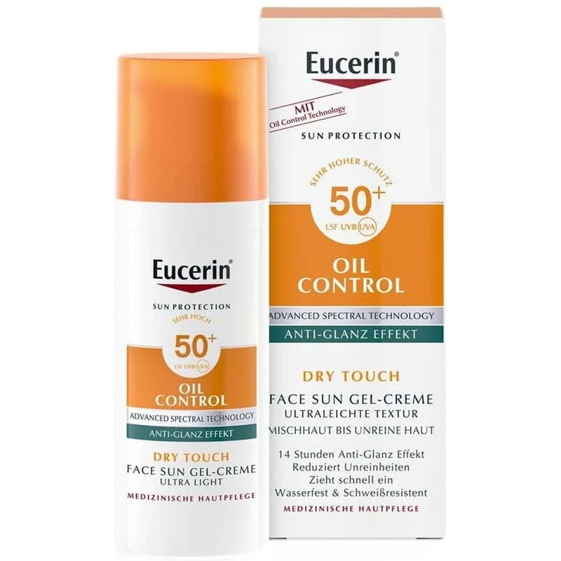 Eucerin Sun Oil Control Dry Touch Ultralekki żel-krem ochronny SPF 50+, 50 ml - Matowe wykończenie i kontrola sebum