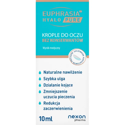 Euphrasia Hyalo Pure, krople do oczu 10 ml - Zapewniają ulgę, nawilżenie i redukcję zaczerwienienia.
