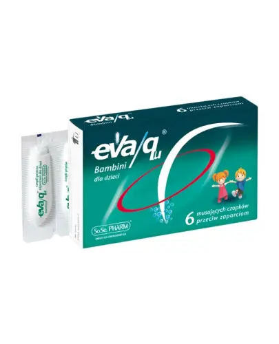 Eva/qu Bambini, 6 czopków - Przeciw zaparciom dla dzieci, o fizjologicznym działaniu musującym
