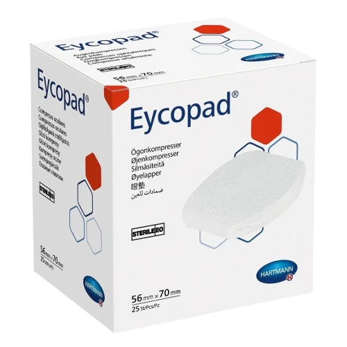 Eycopad Kompresy oczne jałowe 56x70 mm, 25 szt - Miękkie, chłonne opatrunki na oko