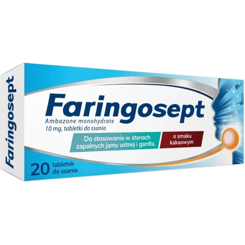 Faringosept 10 mg, 20 tabletek do ssania - Do stosowania w stanach zapalnych jamy ustnej i gardła