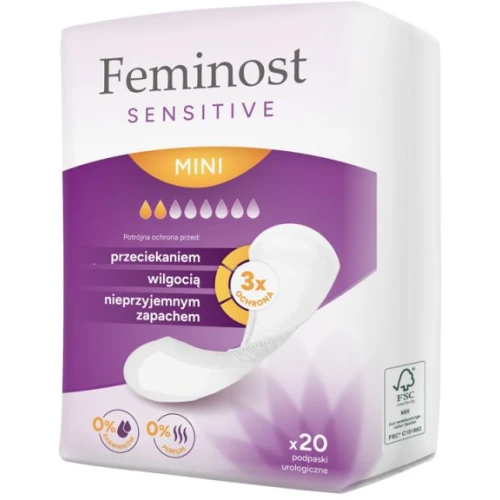Feminost Sensitive Mini Podpaski urologiczne, 20 sztuk - Dyskretna ochrona przy lekkim nietrzymaniu moczu