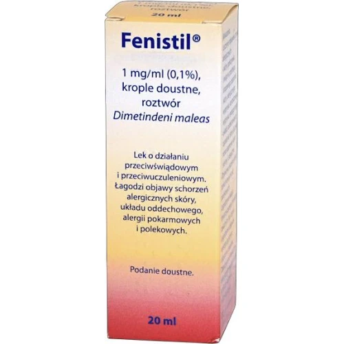 Fenistil 1 mg/ml, krople doustne 20 ml Allpharm (import równoległy) - Na objawy reakcji alergicznej u dorosłych i dzieci 