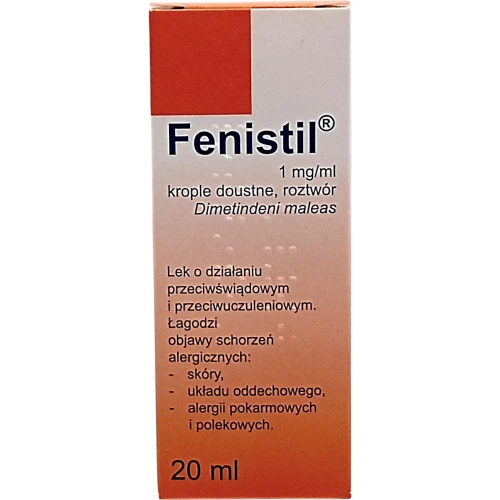 Fenistil Delfarma, 1 mg/ml (0,1%), krople doustne 20 ml - Łagodzą objawy reakcji alergicznej u dorosłych i dzieci powyżej 6. roku życia