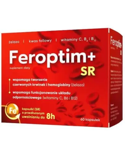 Feroptim+ SR, 60 kapsułek - Kapsułki o przedłużonym uwalnianiu z żelazem i witaminami