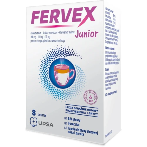 Fervex Junior, 8 saszetek - Granulat do sporządzania roztworu doustnego