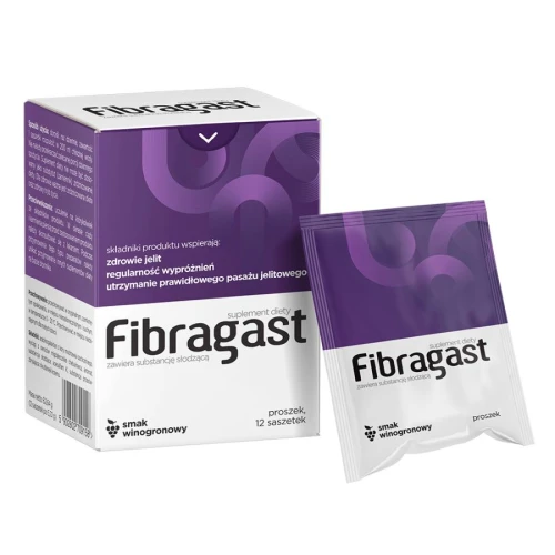 Fibragast o smaku winogronowym, 12 saszetek - Naturalny, prebiotyczny błonnik roślinny