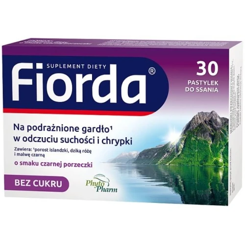 Fiorda o smaku czarnej porzeczki, 30 pastylek  - Z porostem islandzkim, dla dorosłych i dzieci