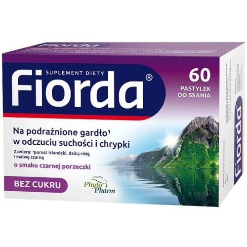 Fiorda o smaku czarnej porzeczki, 60 pastylek  - Do ssania z porostem islandzkim, dla dorosłych i dzieci