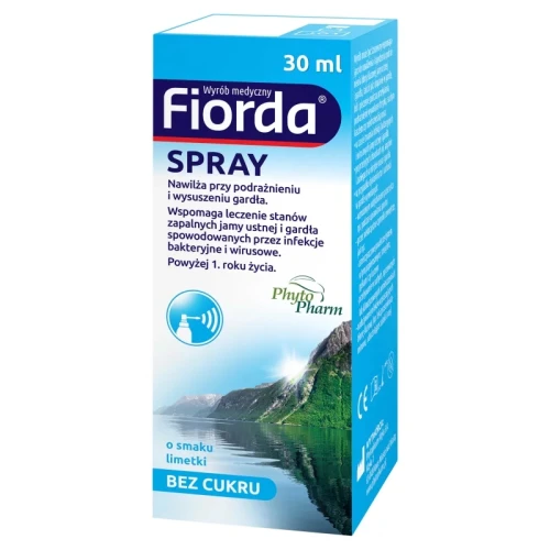 Fiorda spray, 30ml - Spray do jamy ustnej i gardła, nawilża oraz łagodzi objawy towarzyszące stanom zapalnym