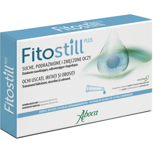 Aboca Fitostill Plus, krople do oczu, 10 pojemników - Z ekstraktem z kwiatów języczkowych rumianku, do oczu podrażnionych