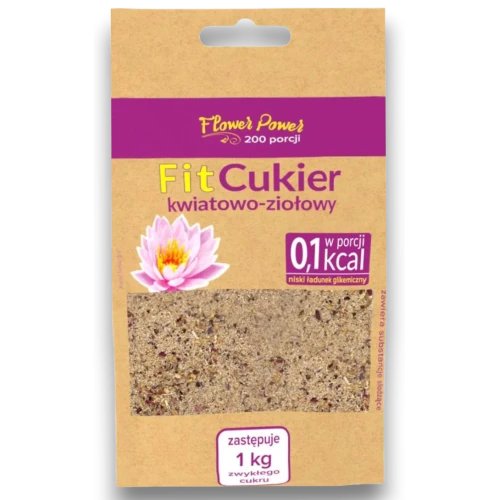 FitSłodycz kwiatowo-ziołowa, zamiennik cukru, 100 g - Erytrytol i suchy koncentrat kwiatów – wysoko skoncentrowana słodycz