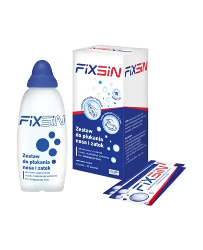 Fixsin, zestaw do płukania nosa i zatok, 1 butelka  + 15 saszetek - Zestaw podstawowy do płukania nosa i zatok, wspierający higienę nosa