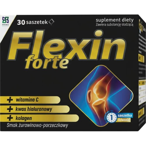 Flexin Forte, żurawinowo – porzeczkowy, 30 saszetek - Kolagen do picia z witaminą C – wsparcie funkcjonowania stawów