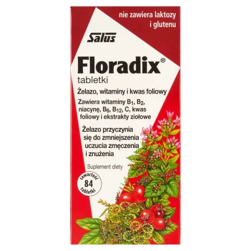 Floradix Żelazo i Witaminy, 84 tabletki - Dla osób z niedoborem żelaza 