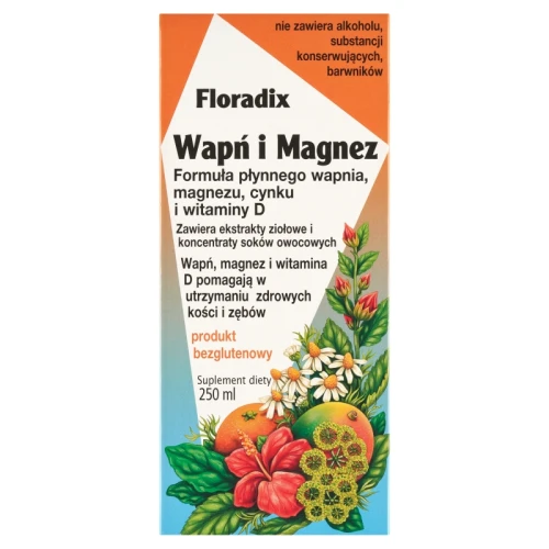 Floradix Wapń i Magnez, płyn 250 ml - W stanach zwiększonego zapotrzebowania na wapń, magnez, cynk i witaminę D