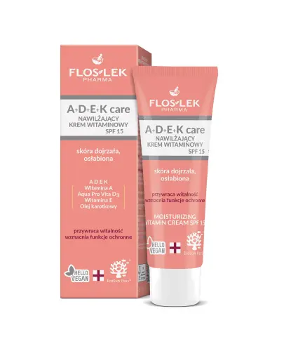 Floslek A+D+E+K care nawilżający krem witaminowy SPF 15, 50 ml - Do skóry dojrzałej i osłabionej