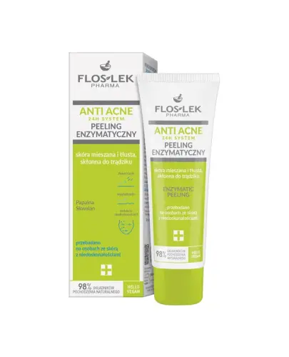 Floslek Anti Acne 24 h System peeling enzymatyczny, 50 ml - Dokładnie oczyszcza i odświeża skórę twarzy
