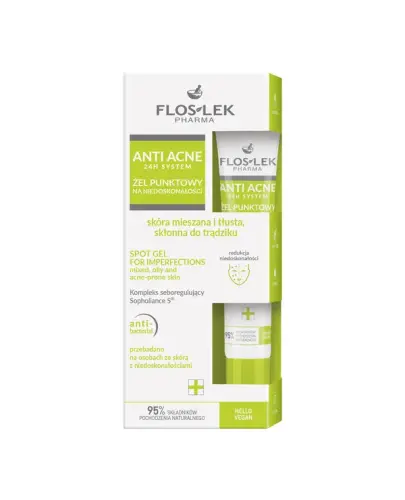 Floslek Anti Acne 24 h System żel punktowy na niedoskonałości, 20 ml - Wspiera redukcję zmian skórnych oraz hamuje wzrost bakterii