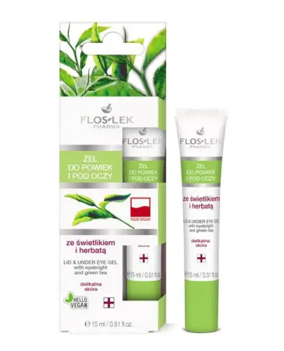 Floslek żel pod oczy ze  świetlikiem i herbatą, 15 ml - Na podrażnienia i poranne opuchnięcia
