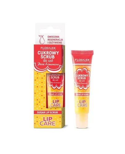 Floslek Lip Care cukrowy scrub do ust Pera Limonera, 14 g - Wygładzający peeling do ust z kryształkami cukru