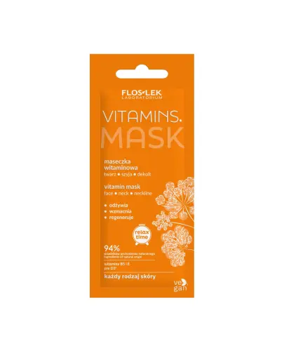 Floslek Vitamins, maseczka witaminowa twarz, szyja, dekolt, 6 ml - Zapewnia efekt intensywnego odżywienia