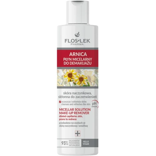 Floslek Pharma Arnica Płyn micelarny do demakijażu skóry naczynkowej, 225 ml  - Łagodzące oczyszczanie cery wrażliwej i naczynkowej