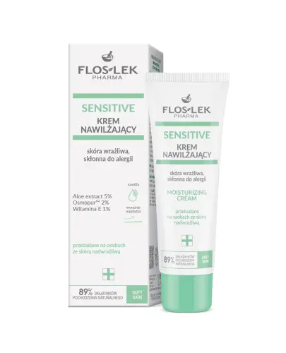 Floslek Sensitive krem nawilżający skóra wrażliwa, skłonna do alergii, 50 ml - Odczuwalnie poprawia nawilżenie skóry, zmniejsza jego szorstkość