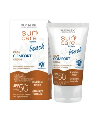 Floslek Sun Care Derma Beach krem do twarzy i ciała SPF 50+, 50 ml - Daje efekt aksamitnego wykończenia na skórze